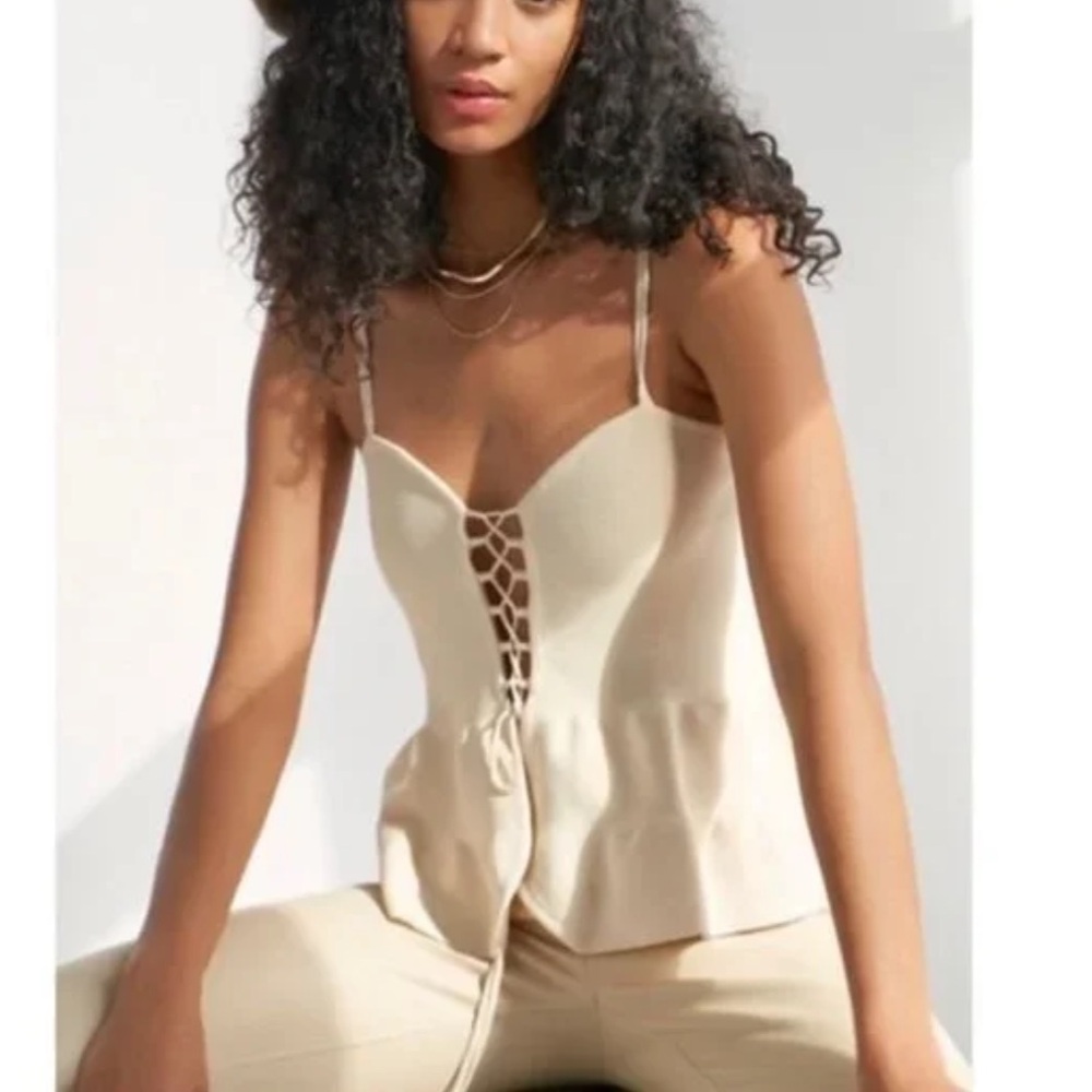 Free People Intimately Cream Front Lace Up Cami Size S Summer Lolita Coquette